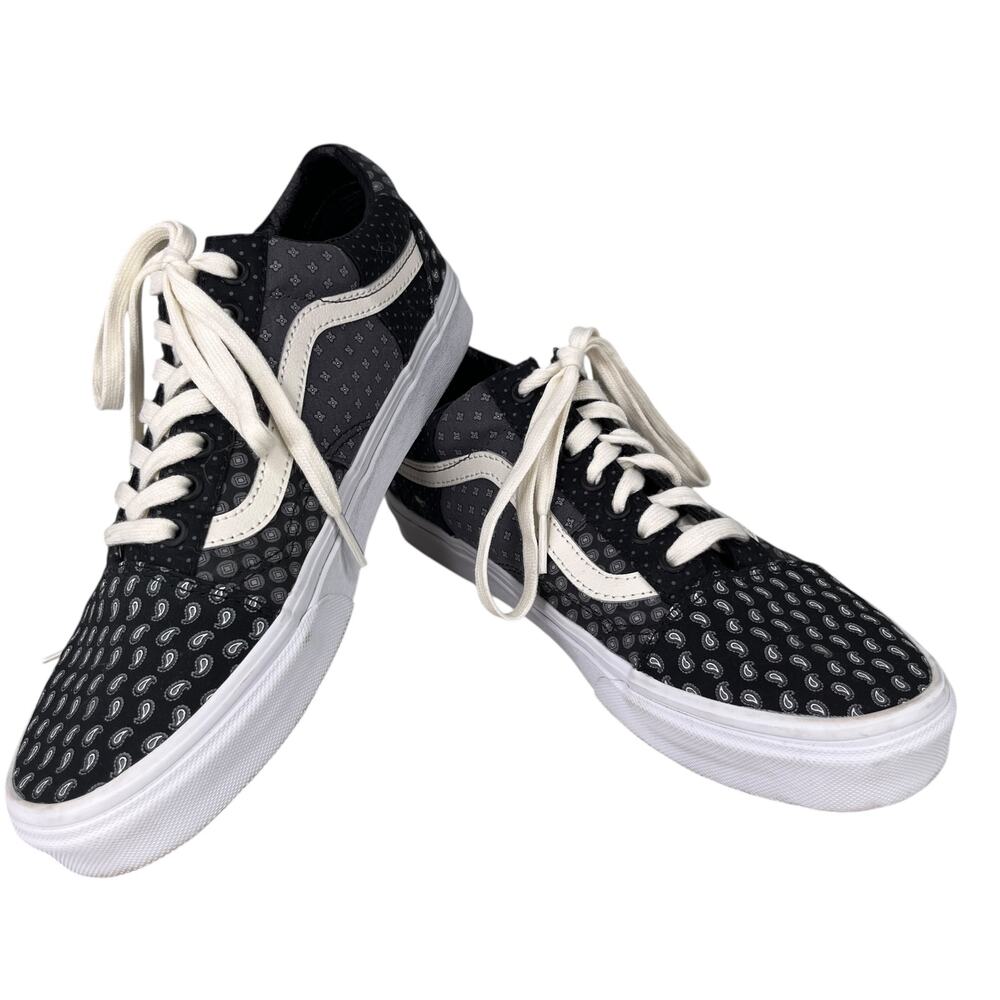 Vans Old Skool Tie Print Patchwork Sneaker Shoe Mens 9 Womens 10.5 Black